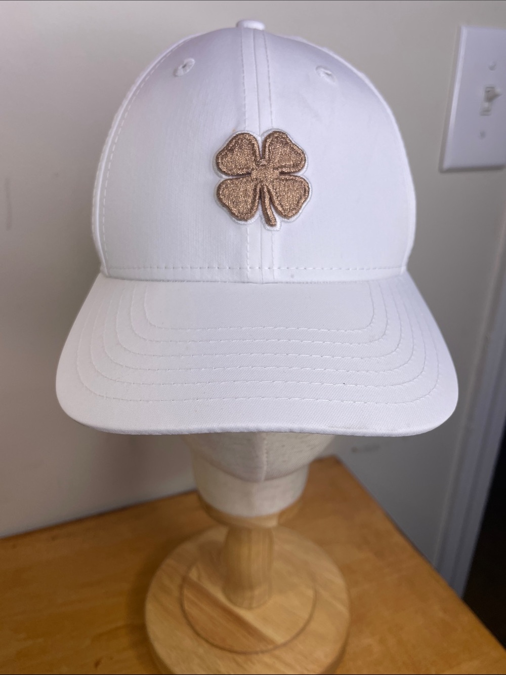 Black Clover White Baseball Cap with Gold Clover Patch